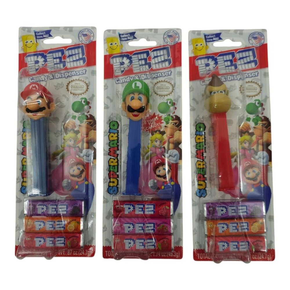 Super Mario Luigi Donkey Kong PEZ Candy & Dispenser Collectibles Lot Of 3 NEW